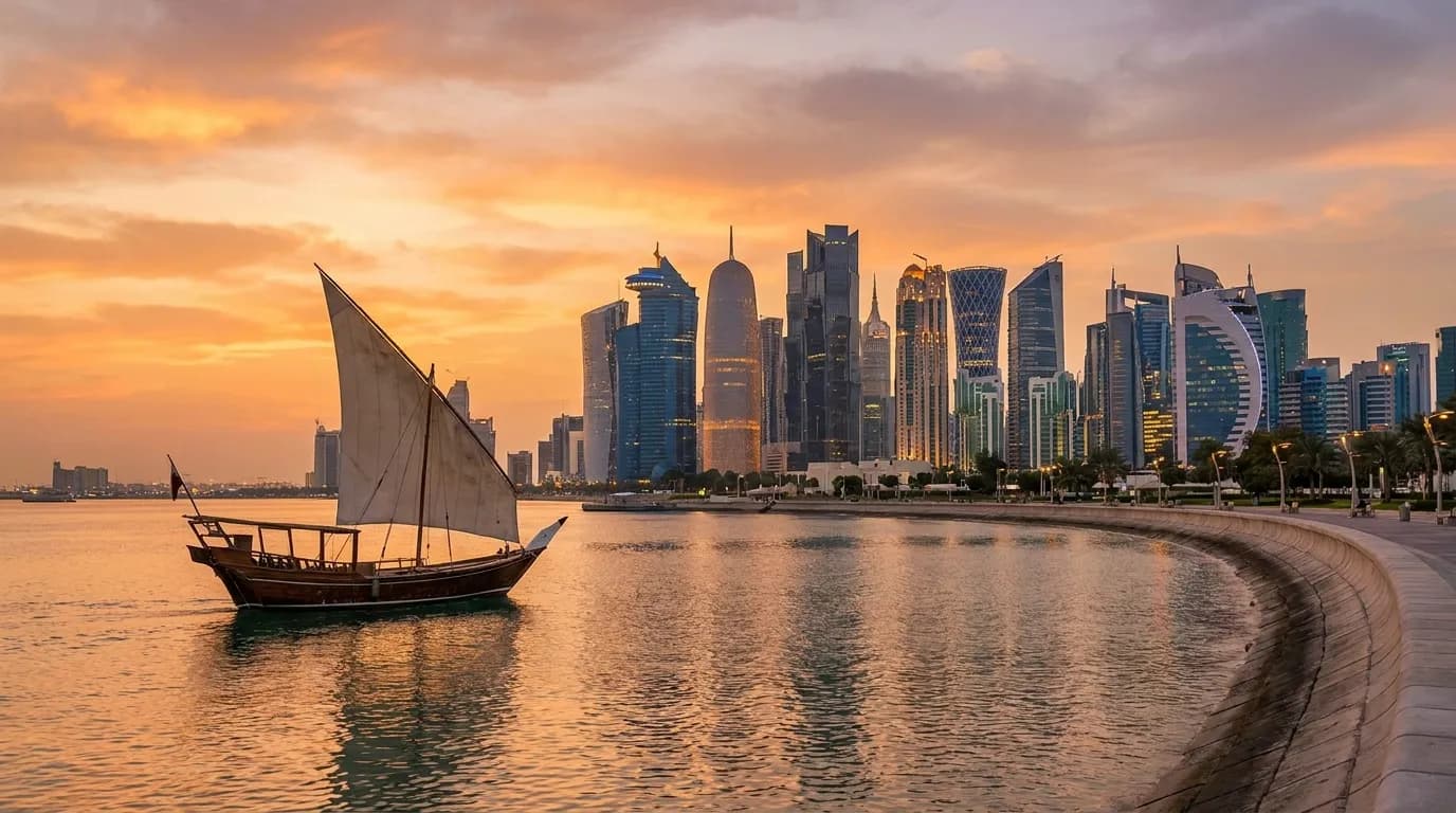 Doha at golden hour - Qatar Airways Business Class destination