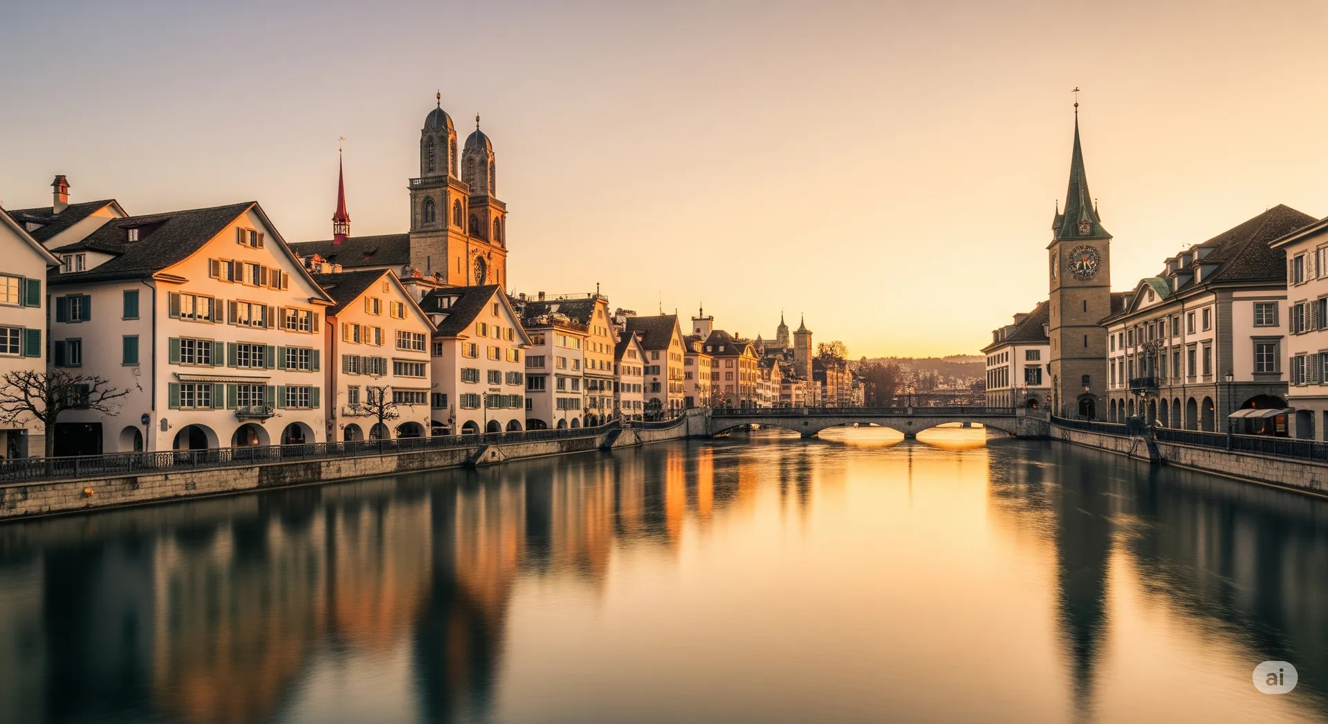 Zurich at golden hour - SWISS Business Class destination