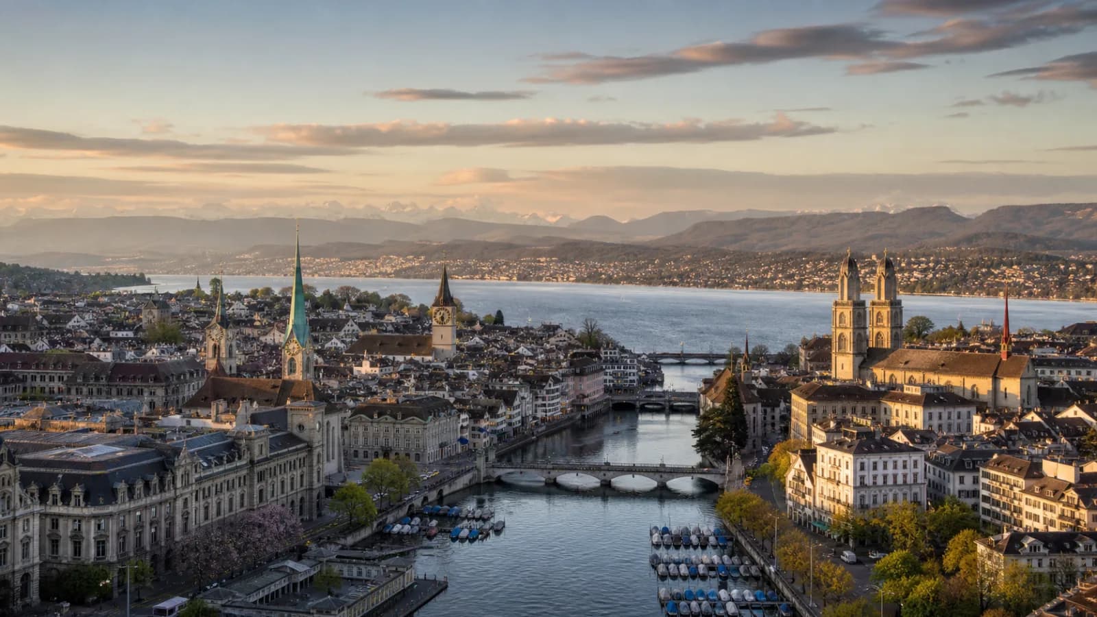 Zurich at golden hour - SWISS Business Class destination