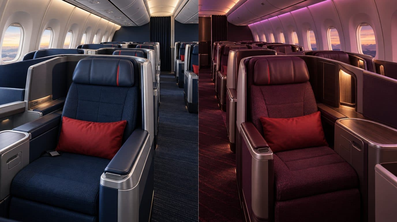 Illustration: British Airways and Virgin Atlantic Business Class cabins side by side