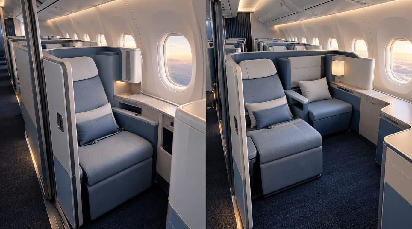 Illustration: JetBlue Mint Suite and JetBlue Mint Studio Business Class cabins side by side